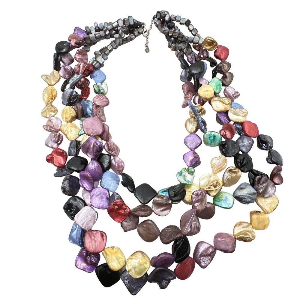 Rare Barse Gemstone Statement Necklace Mother Pearl Multi Strand Sterling Silver